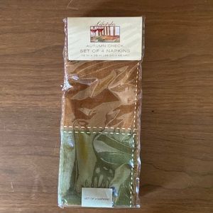 LIFESTYLES “AUTUMN CHECK” SET OF 4 FABRIC NAPKINS 19”x19” GREEN BROWN RED NEW